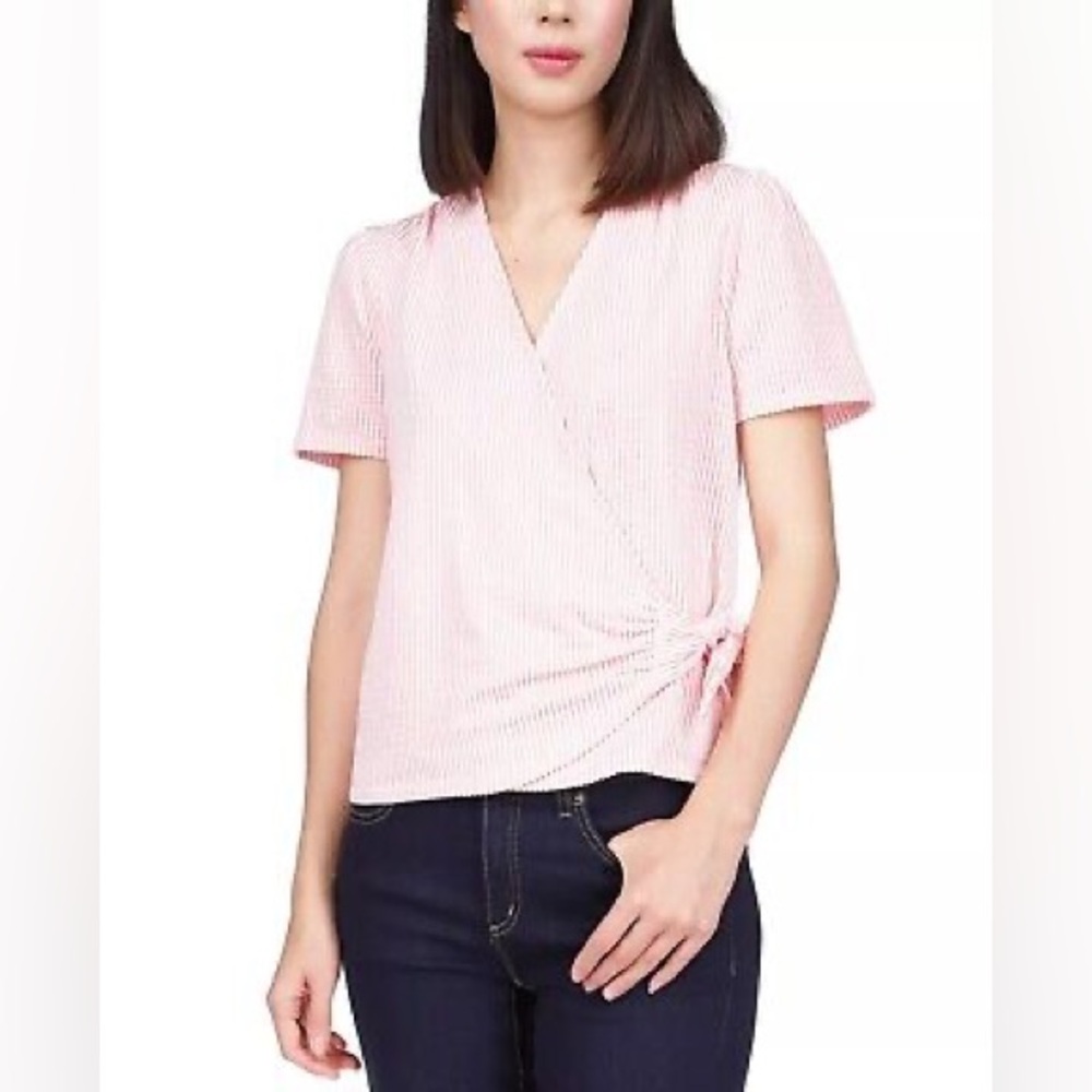 Michael Kors Pink White Short Sleeve Wrap Side Tie Top Soze Small EUC